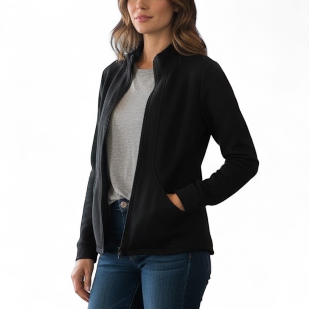 T by Talbots Athletic Jacket Sz M Petite Black Full Zip Atheleisure Track Active